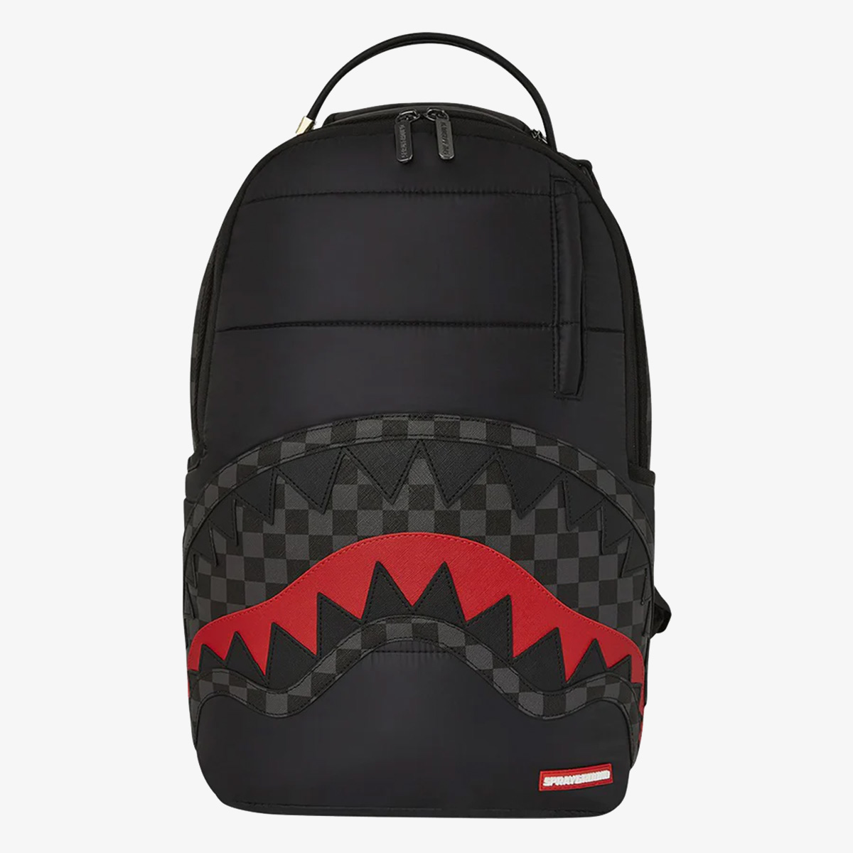 BLACK PUFFER GREY CHECK BACKPACK 