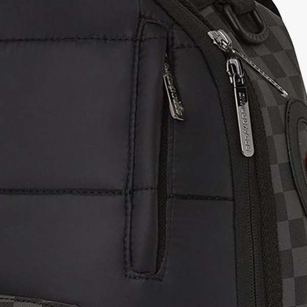 BLACK PUFFER GREY CHECK BACKPACK 