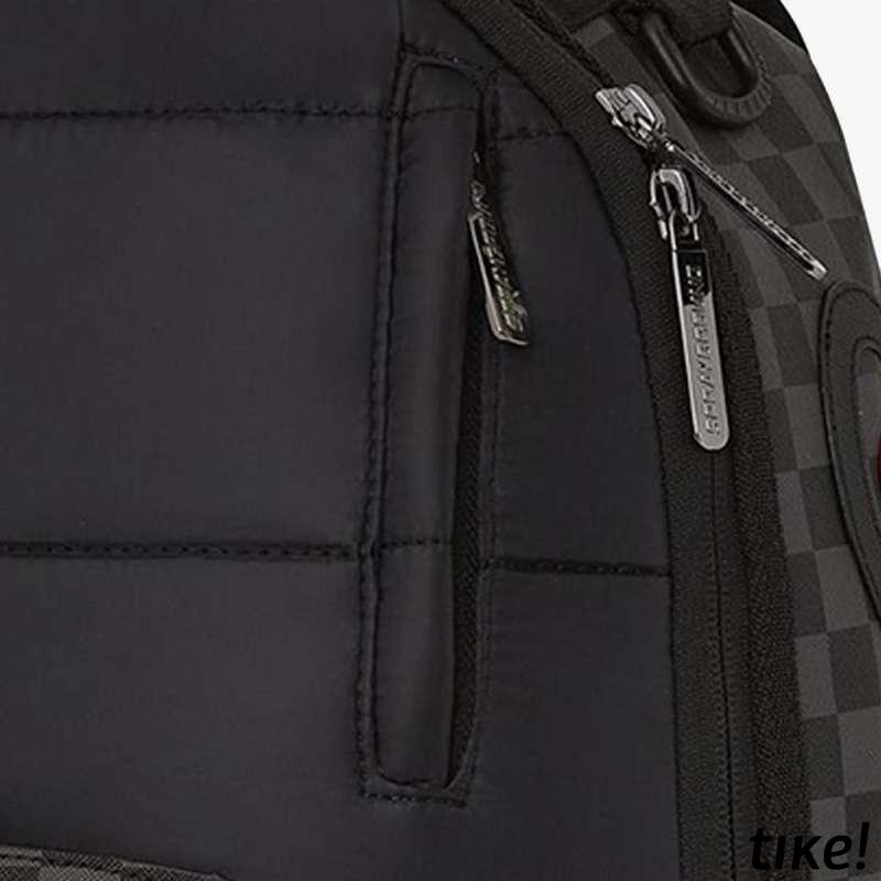 BLACK PUFFER GREY CHECK BACKPACK 