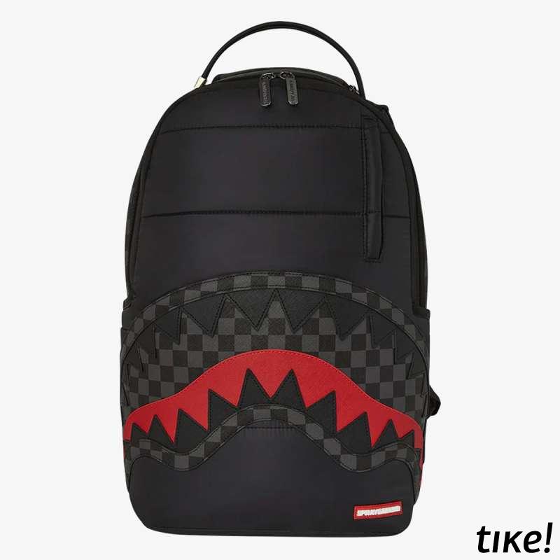 BLACK PUFFER GREY CHECK BACKPACK 